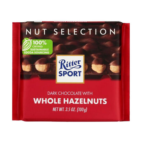 Ritter Sport Nut Selection Dark Chocolate with Whole Hazelnuts, 3.5 oz