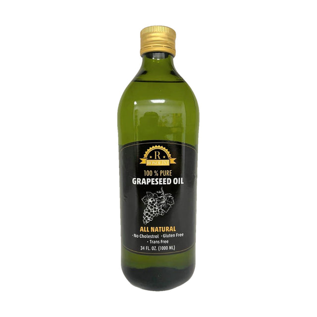 Rosolini 100% Grapeseed Oil Bottle, Light & High-Heat, 34 fl oz / 1 L