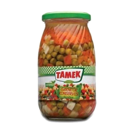 Tamek Garnitür Konservesi mixed vegetables, 535 g glass jar with green lid