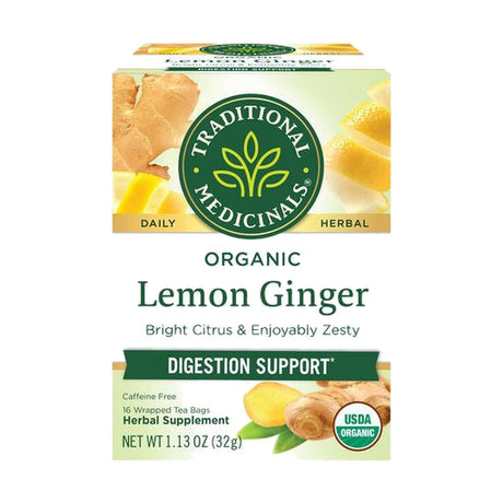 Traditional Medicinals Herbal Supplement, Organic, Lemon Ginger, Tea Bags, 16 Tea Bags