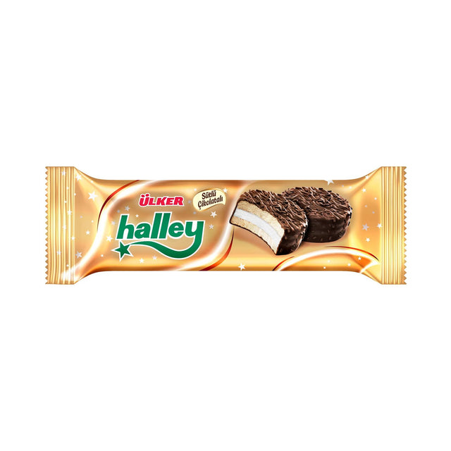Ülker Halley Mini chocolate-coated sandwich biscuit, 66 g pack, front view