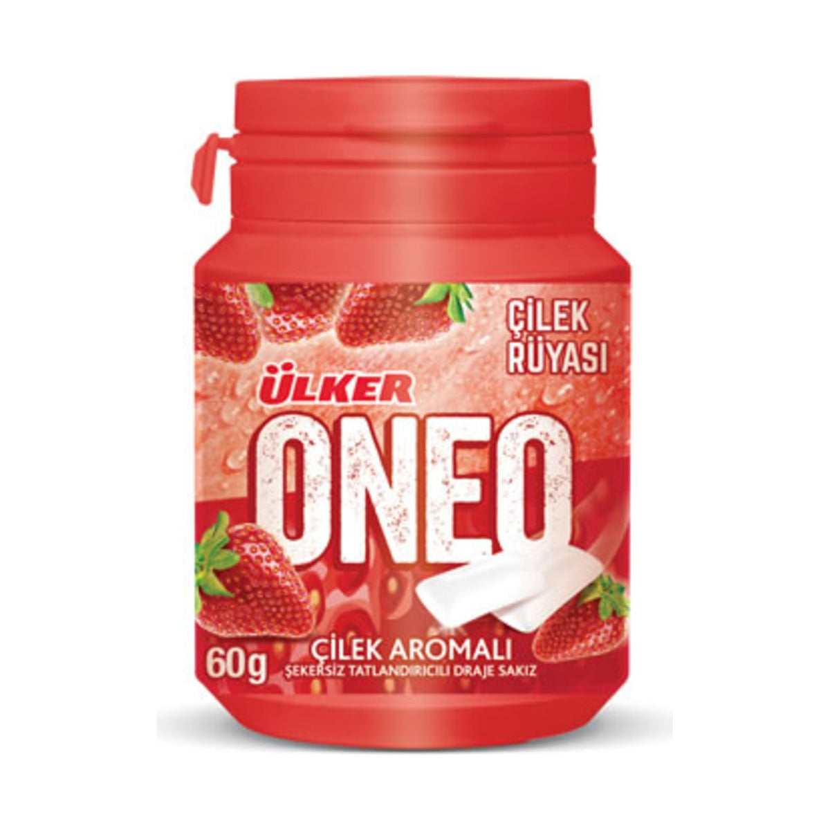Ülker Oneo Strawberry Gum 60 g Jar - front of pack