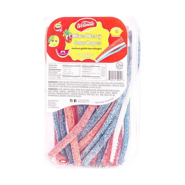 Wellmade Sour Gummy Mixed Berry Ropes Flat 200 g - front of pack