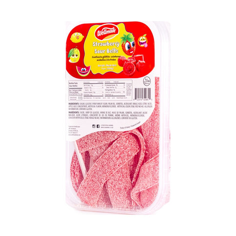Wellmade Sour Gummy Strawberry Belts Flat 200 g - front of pack