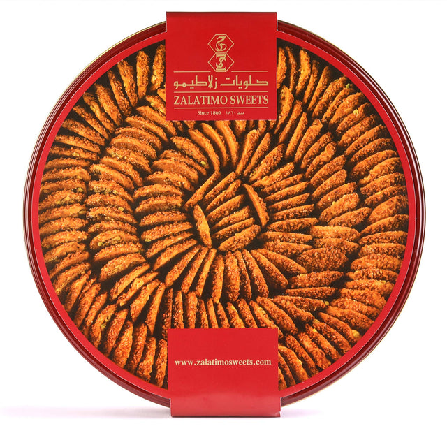 Zalatimo Sesame Barazik cookies in a round gift tin, 0.75 kg