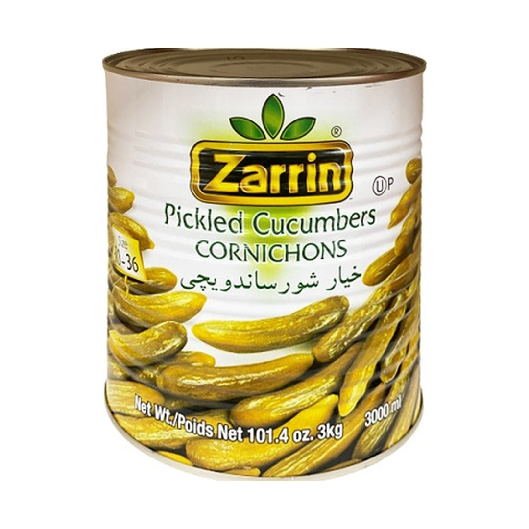 Zarrin Pickled Cucumbers in Brine 30-36 Large 3 kg - front of pack